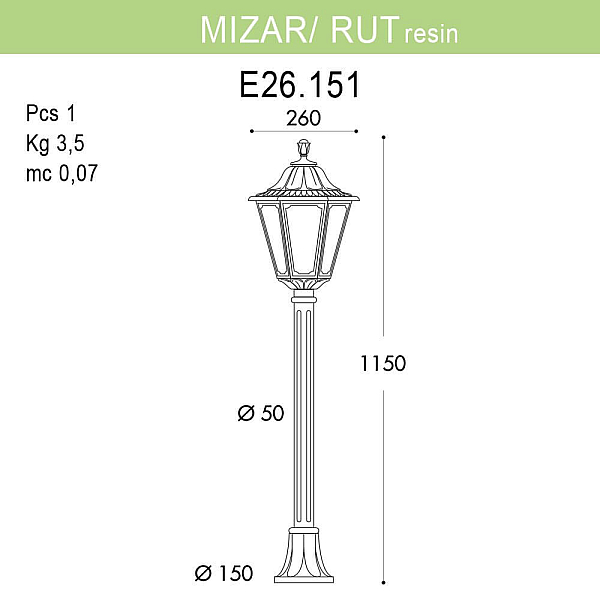 Уличный светильник Fumagalli Mizarr/Rut E26.151.000.WYF1R