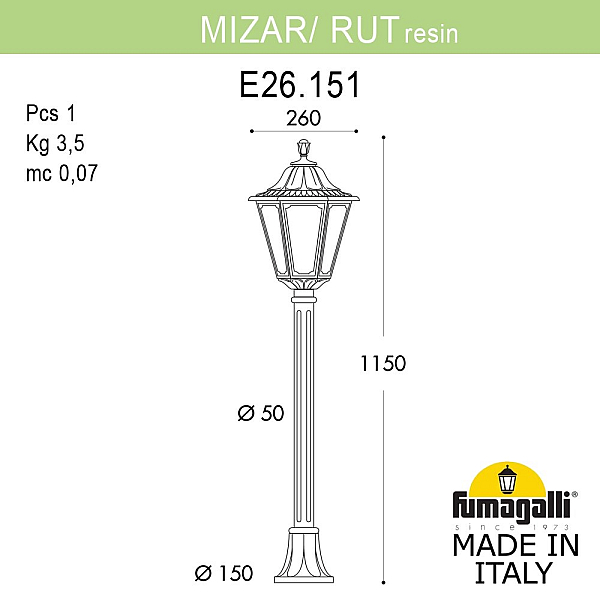 Ландшафтный светильник Fumagalli MIZAR.R/RUT E26.151.000.BXE27