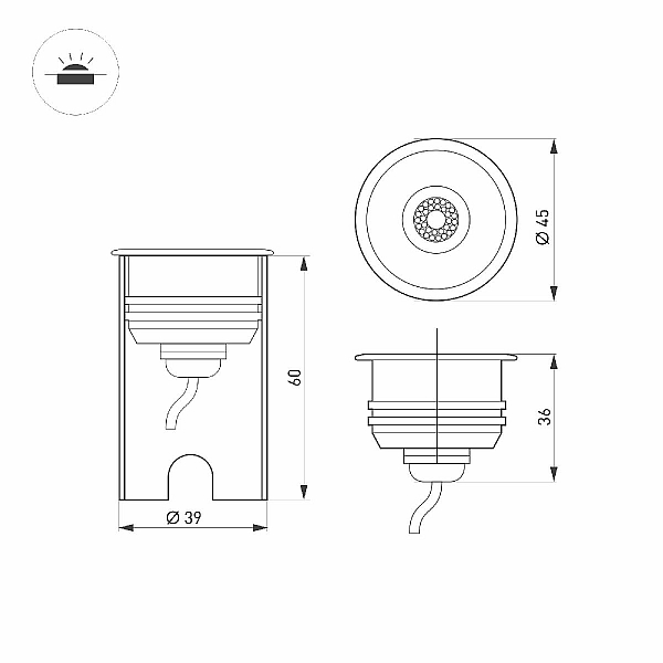 Грутовый светильник Arlight KT-AQUA-R45-3W Warm3000 047698