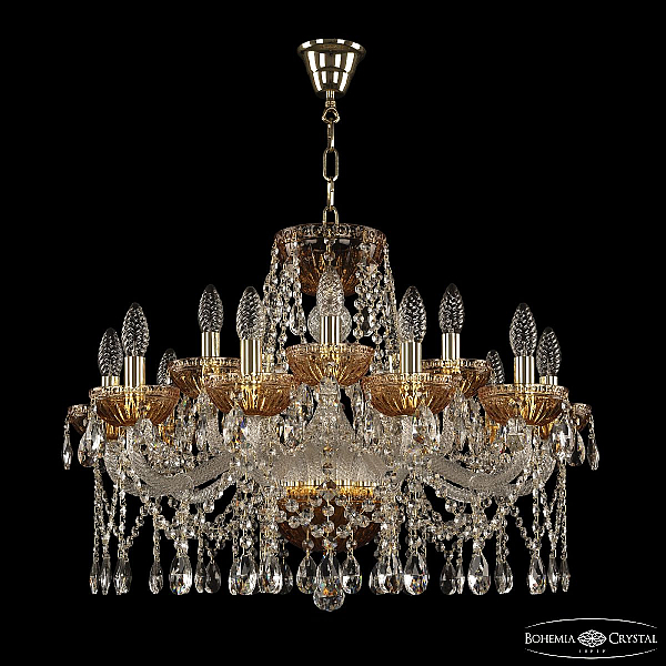 Подвесная люстра Bohemia Ivele Crystal 5413/10+5/240 G Amber/M-1G