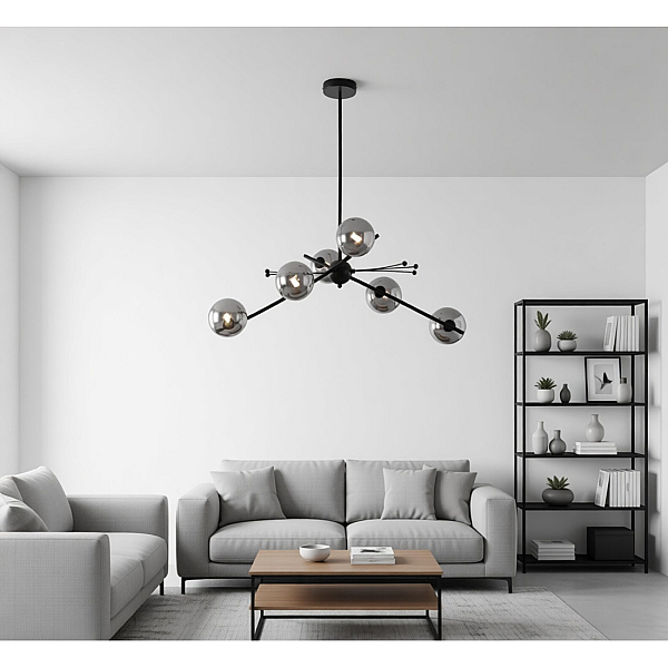 Люстра на штанге Delight Collection 9303P-6 black/smoky