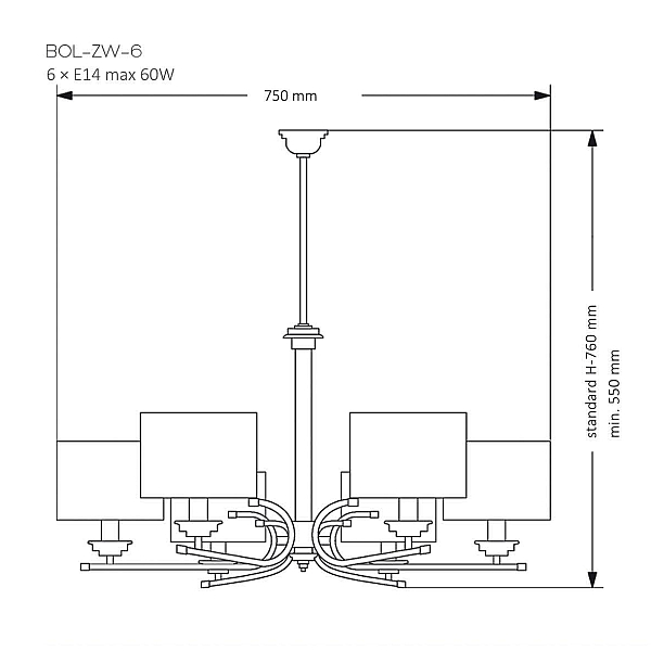 Подвесная люстра Kutek Mood Bolt BOL-ZW-6(N)