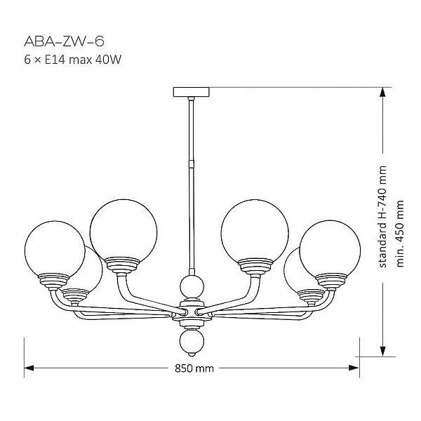 Люстра на штанге Kutek Mood Abano ABA-ZW-6(N)