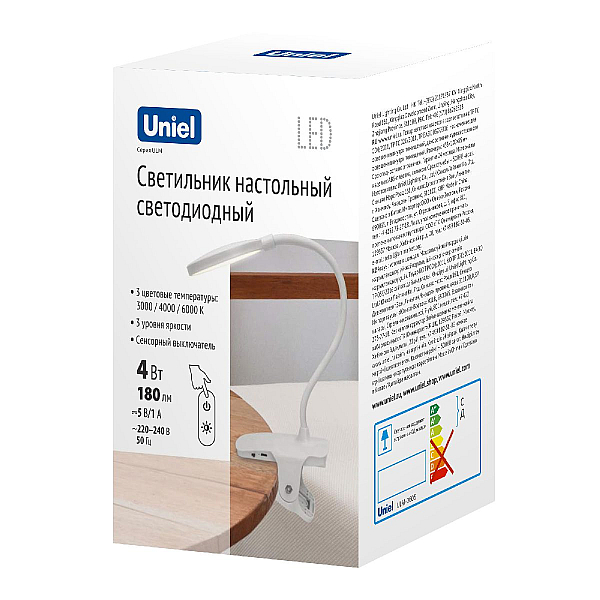 Настольная лампа на прищепке Uniel ULM-D605 4W/3000-6000K/DIM White UL-00010742