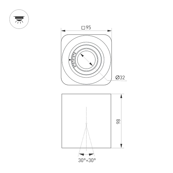 Накладной светильник Arlight SP-ACENTO-S95x95-10W Warm2700 (WH, 20-45 deg, 230V) 055748