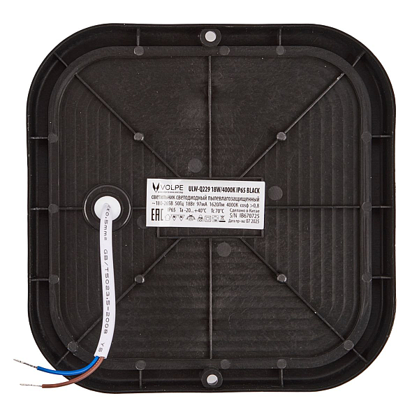 Накладной светильник влагозащищенный Volpe ULW-Q229 18W/4000K IP65 BLACK UL-00013194