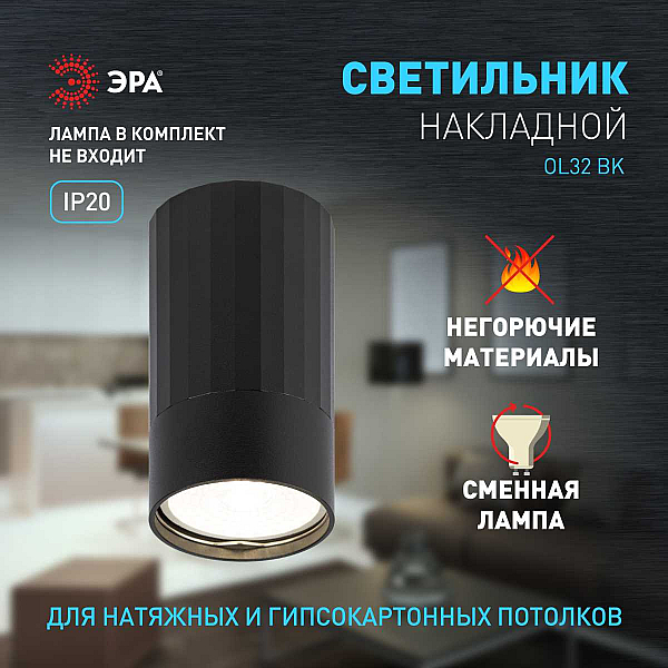 Настенно-потолочный светильник ЭРА OL32 BK Б0056376