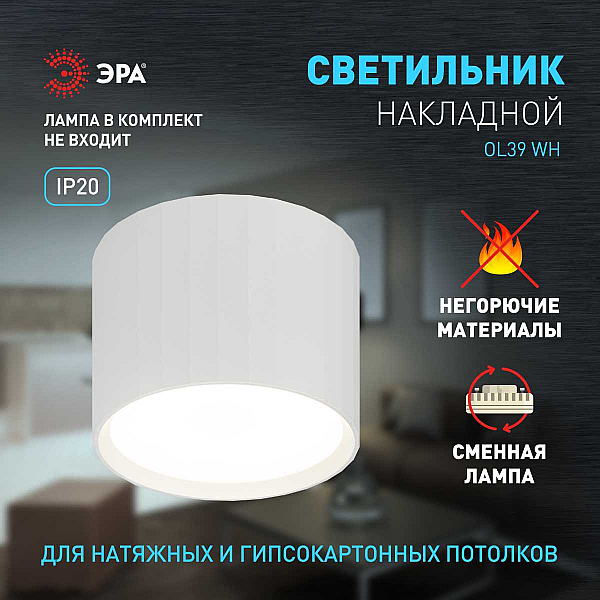 Настенно-потолочный светильник ЭРА OL39 WH под GX53 IP20 белый Б0056389
