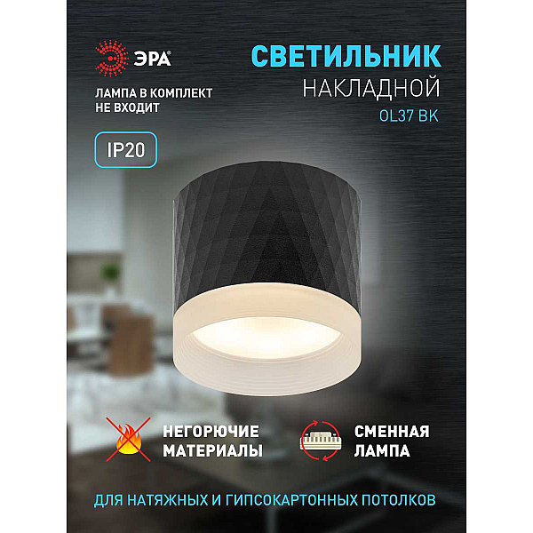 Настенно-потолочный светильник ЭРА OL37 BK Б0056384