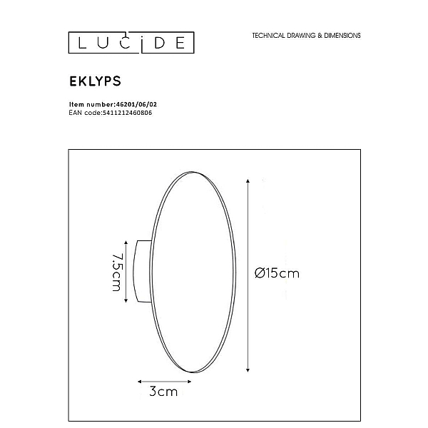 Настенный светодиодный светильник Lucide Eklyps Led 46201/06/02