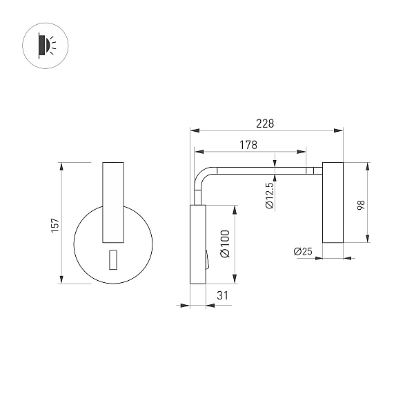 Настенный светильник Arlight SP-VERDI-LONG-WALL-3W Warm3000 (BR, 20 deg, 230V) (IP20 Металл) 058490