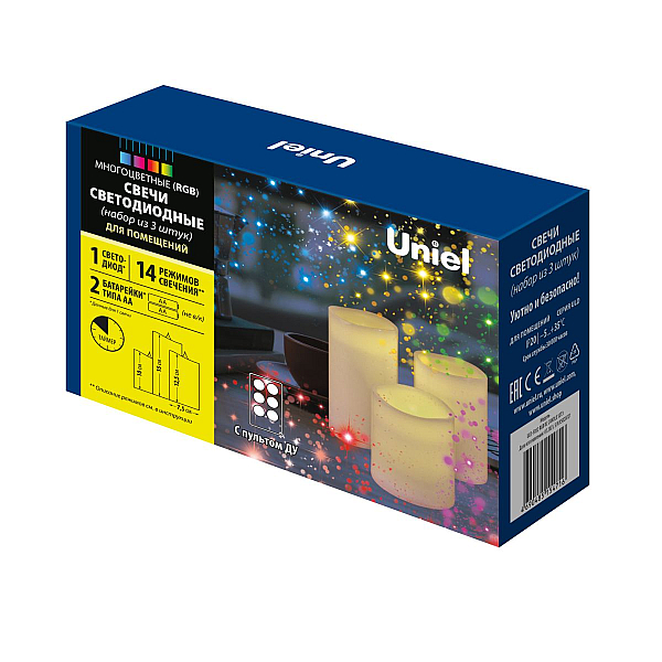 Набор свечей светодиодных Uniel ULD-F052 RGB RC CANDLE SET3 UL-00007259