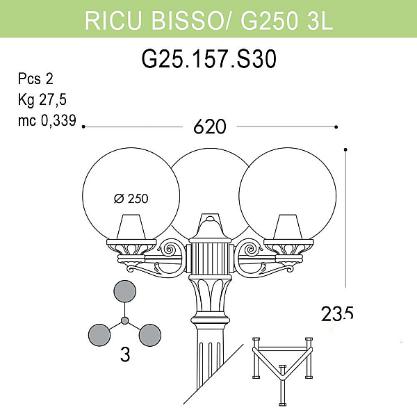 Уличный фонарь Fumagalli Ricu Bisso/G250 3L G25.157.S30.BZE27