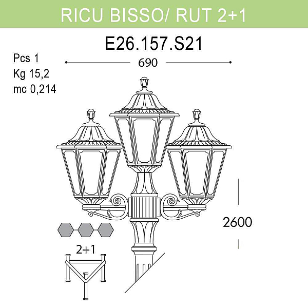 Уличный фонарь Fumagalli Ricu Bisso/Rut E26.157.S21.AYF1R
