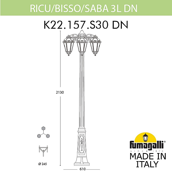 Садово-парковый светильник Fumagalli RICU BISSO/SABA 3L DN K22.157.S30.AYE27DN