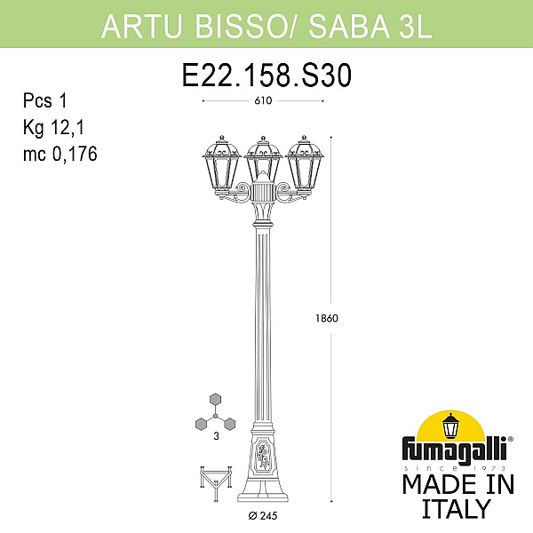 Садово-парковый светильник Fumagalli ARTU BISSO/SABA 3L K22.158.S30.AXE27