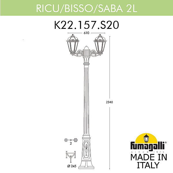 Садово-парковый светильник Fumagalli RICU BISSO/SABA 2L K22.157.S20.BXE27