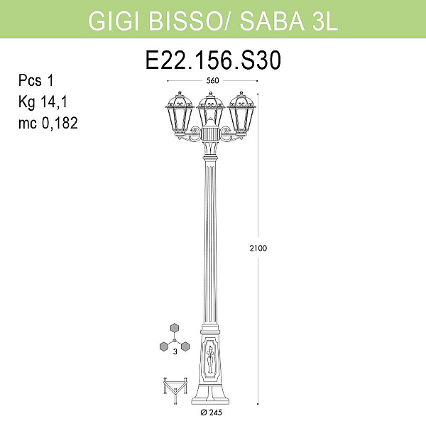 Уличный фонарь Fumagalli Gigi Bisso/Saba 3L K22.156.S30.BXF1R