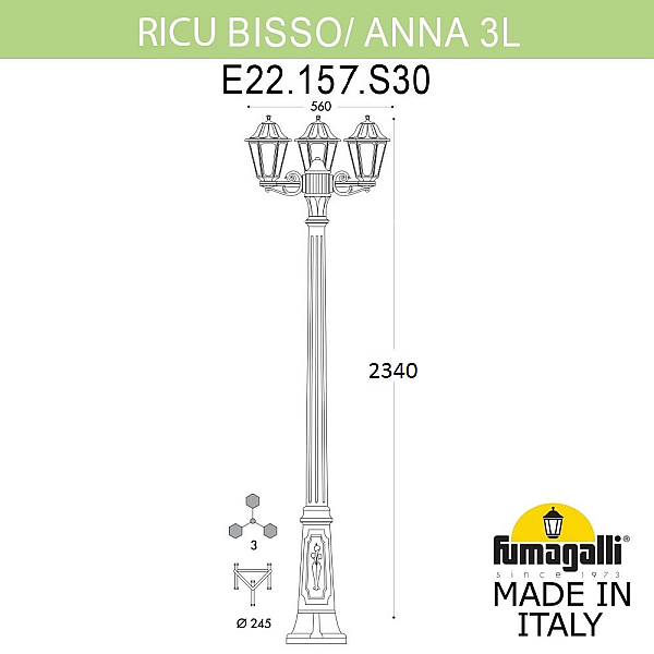 Садово-парковый светильник Fumagalli RICU BISSO/ANNA 3L E22.157.S30.WYE27