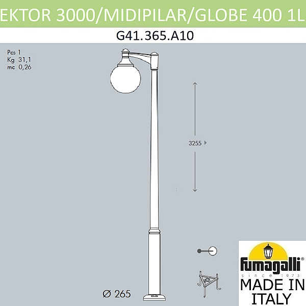 Садово-парковый светильник Fumagalli EKTOR 3000 MIDIPILAR/GLOBE 400 modern 1L G41.365.A10.AYE27