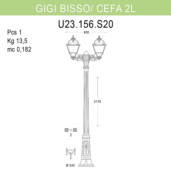Уличный фонарь Fumagalli Gigi Bisso/Cefa 2L U23.156.S20.AXF1R