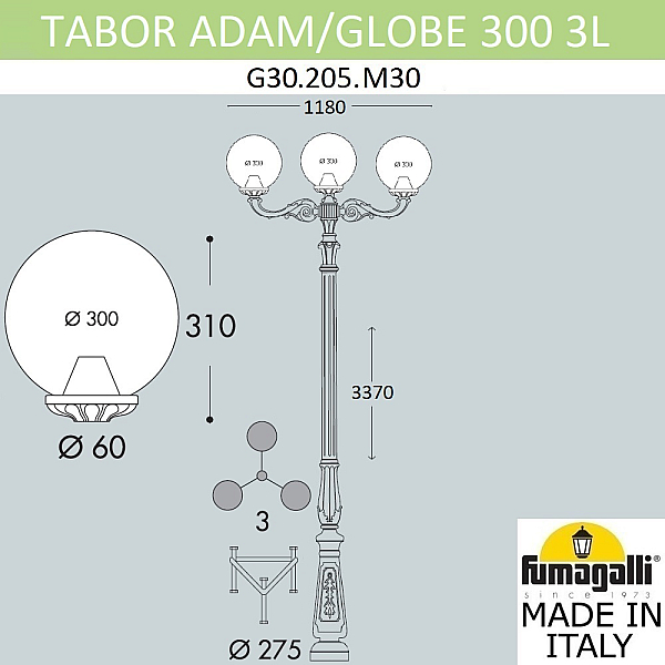 Парковый фонарь Fumagalli Globe G30.205.M30.AYF1R