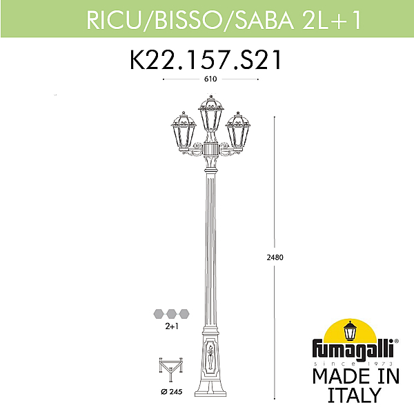 Садово-парковый светильник Fumagalli RICU BISSO/SABA 2+1 K22.157.S21.BYE27