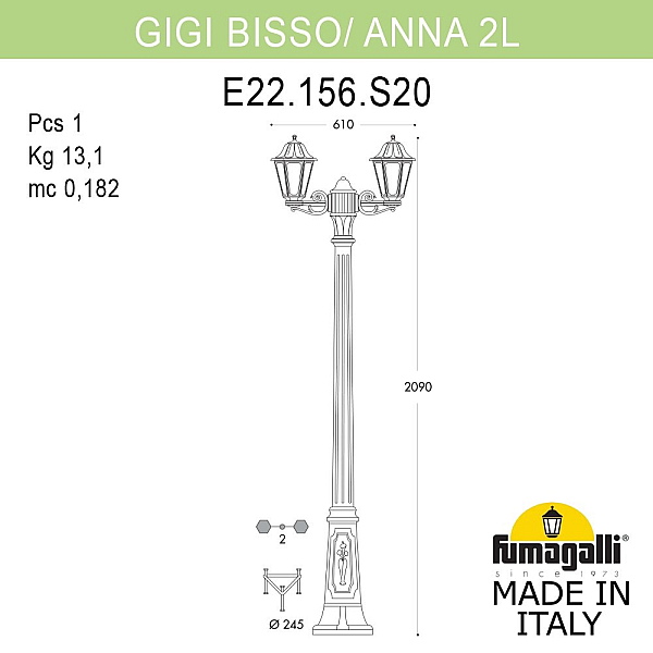 Садово-парковый светильник Fumagalli GIGI BISSO/ANNA 2L. E22.156.S20.AXE27
