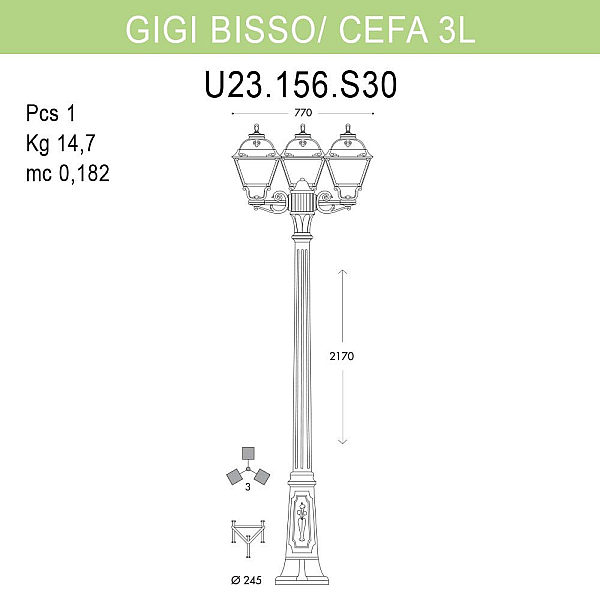 Уличный фонарь Fumagalli Gigi Bisso/Cefa 3L U23.156.S30.BYF1R