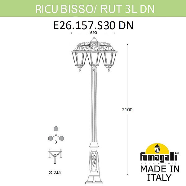 Садово-парковый светильник Fumagalli RICU BISSO/RUT 3L DN E26.157.S30.AYE27DN