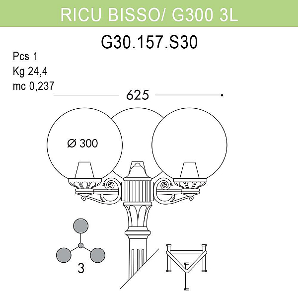Уличный фонарь Fumagalli Ricu Bisso/G300 3L G30.157.S30.BYE27