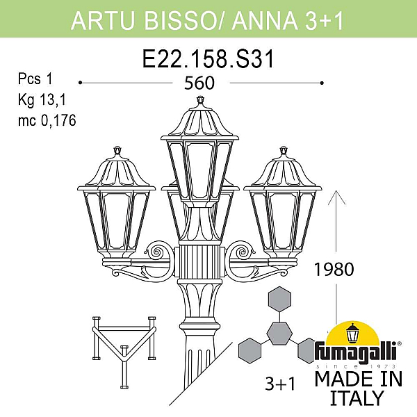 Садово-парковый светильник Fumagalli ARTU BISSO/ANNA 3+1 E22.158.S31.AYE27