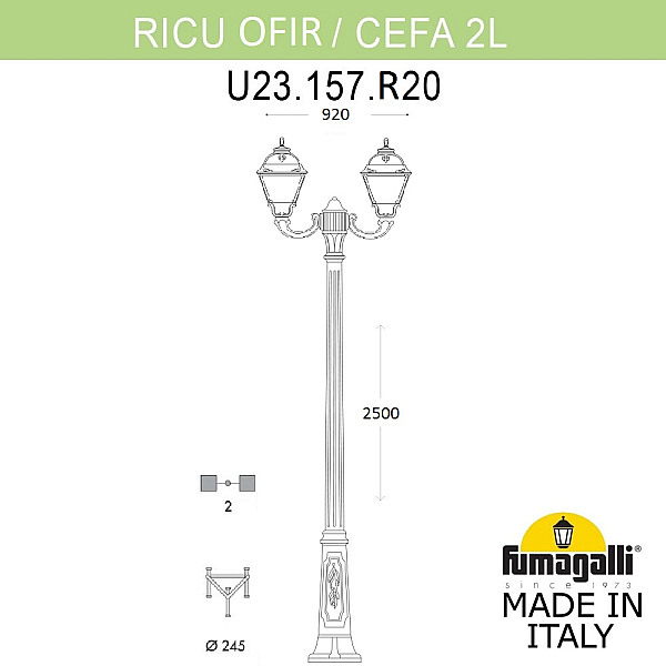 Садово-парковый светильник Fumagalli RICU OFIR/CEFA 2L U23.157.R20.WXE27