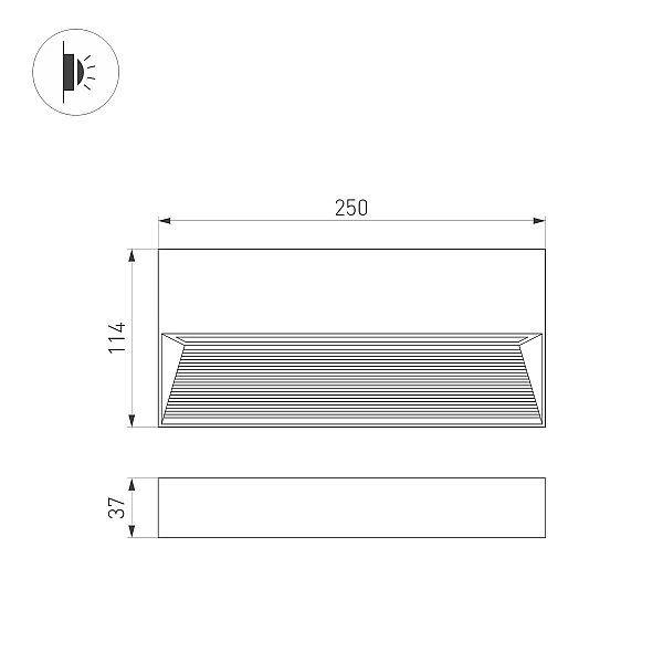 Светильник для ступеней Arlight LGD-RIBONIK-S250x114-10W Warm3000 (Черный, 70 deg, 230V) (IP65 Металл) 062693