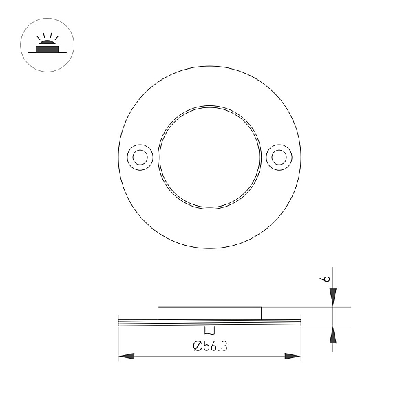 Светильник для стен, лестниц и пола Arlight ART-DECK-LAMP-R56-3W Warm2700 (SL, 120 deg, 24V) (IP67 Металл) 060622