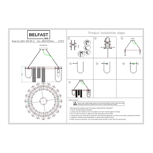 Подвесная люстра Belfast Severn 6601-800 BR CL