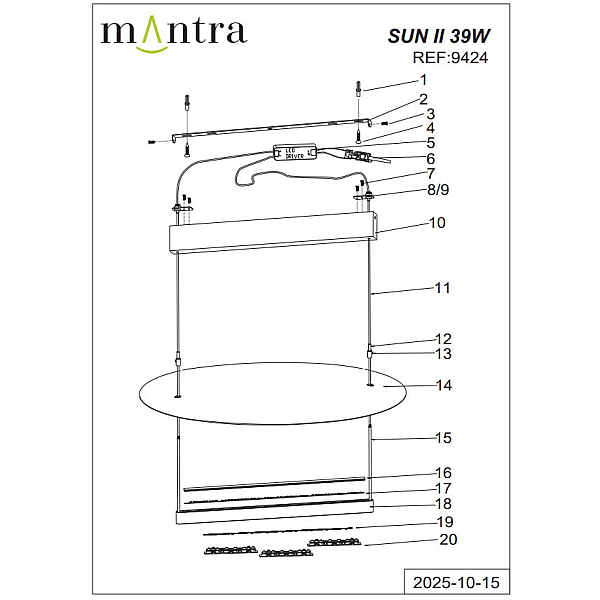 Подвесная люстра Mantra Sun Ii 9424