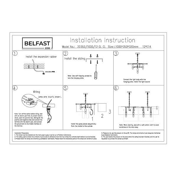 Подвесная люстра Belfast Erskine 22352-1000-12 GL MT