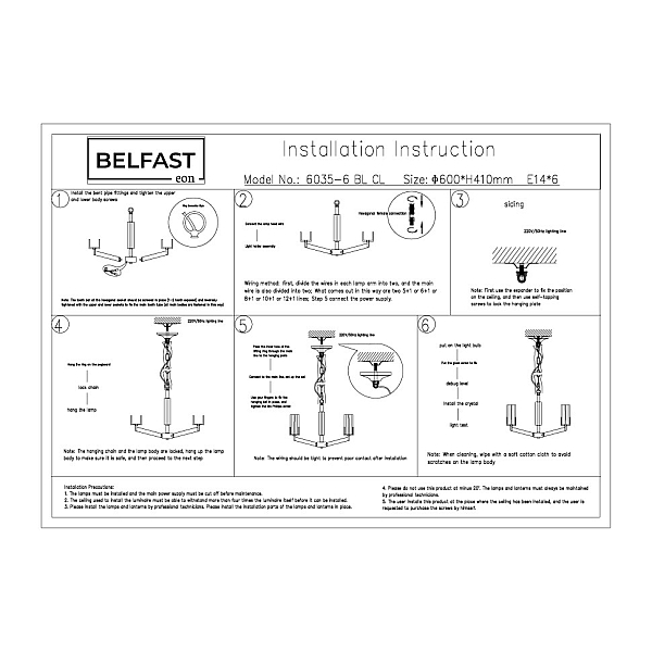Подвесная люстра Belfast Malone 6035-6 BL CL