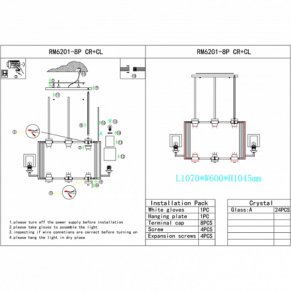 Подвесная люстра iLamp King RM6201-8P CR+CL