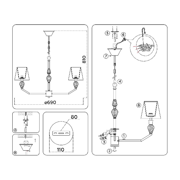 Подвесная люстра Ambrella Light High Light Ceramo Classic LH75061