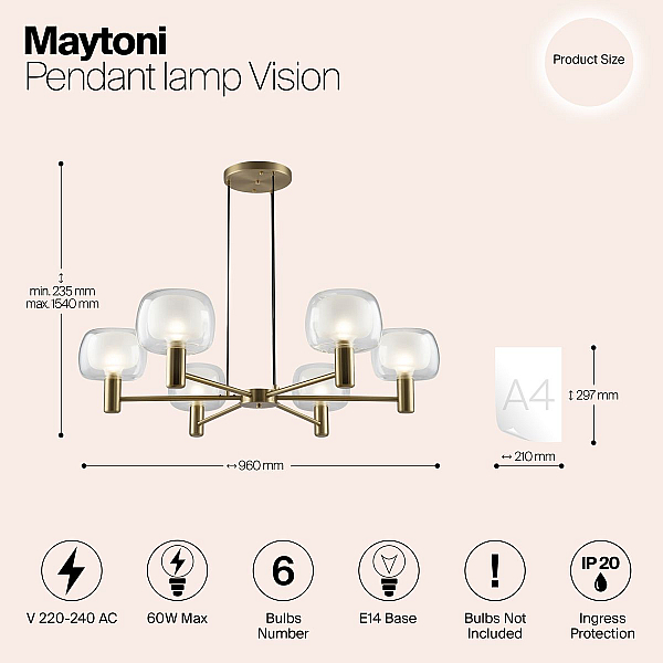 Подвесная люстра Maytoni Vision MOD411PL-06G