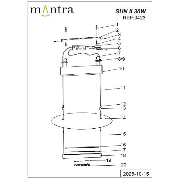 Подвесная люстра Mantra Sun Ii 9423