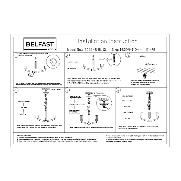 Подвесная люстра Belfast Malone 6035-8 BL CL