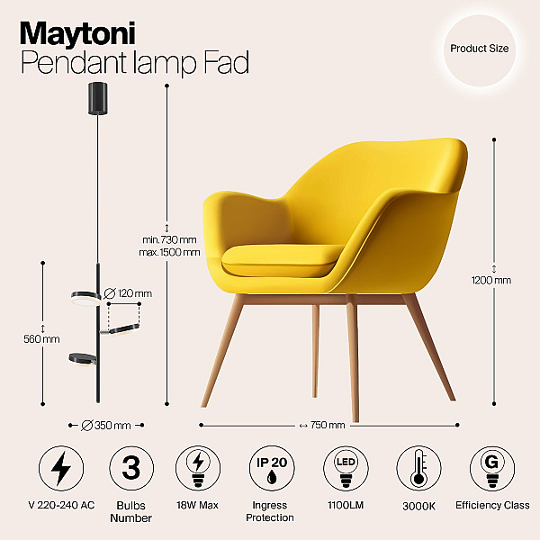 Подвесная светодиодная люстра Maytoni Fad MOD070PL-L18B3K