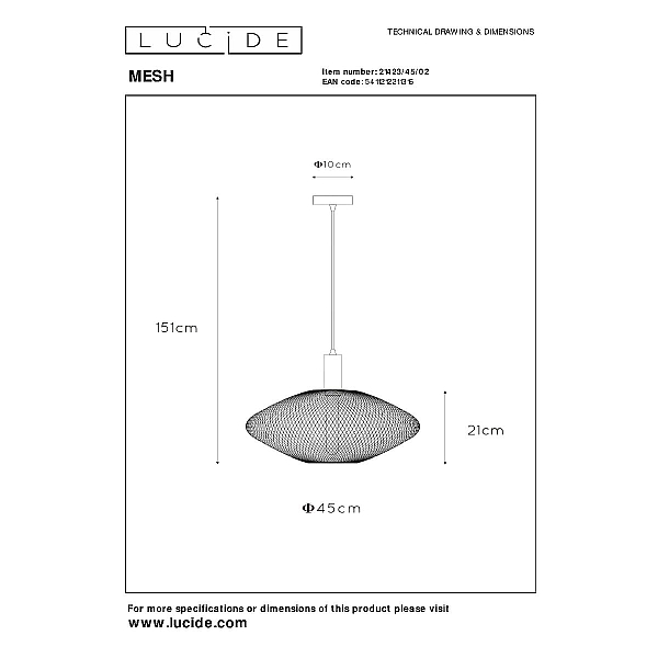 Подвесной светильник Lucide Mesh 21423/45/02