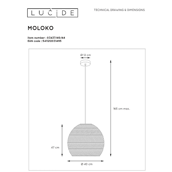 Подвесной светильник Lucide Moloko 03437/40/44