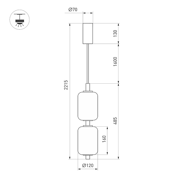 Подвесной светильник Arlight SP-CARAMELA-HANG-R120-7W Warm2700 (BK, 300 deg, 230V) (IP20, Натуральный шелк) 056886