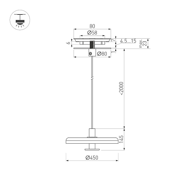 Подвесной светильник Arlight SP-KOTARO-R450-12W Warm2700 (BK-CF, 36 deg, 230V, TRIAC) 057234