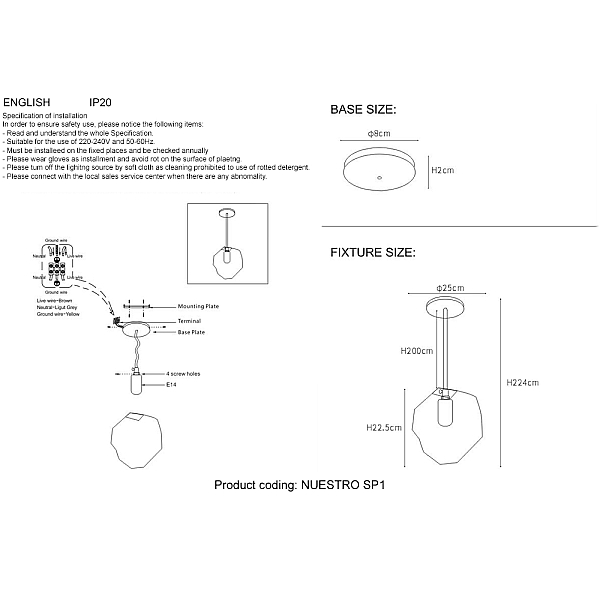 Подвесной светильник Crystal Lux NUESTRO SP1 CHROME/SMOKE